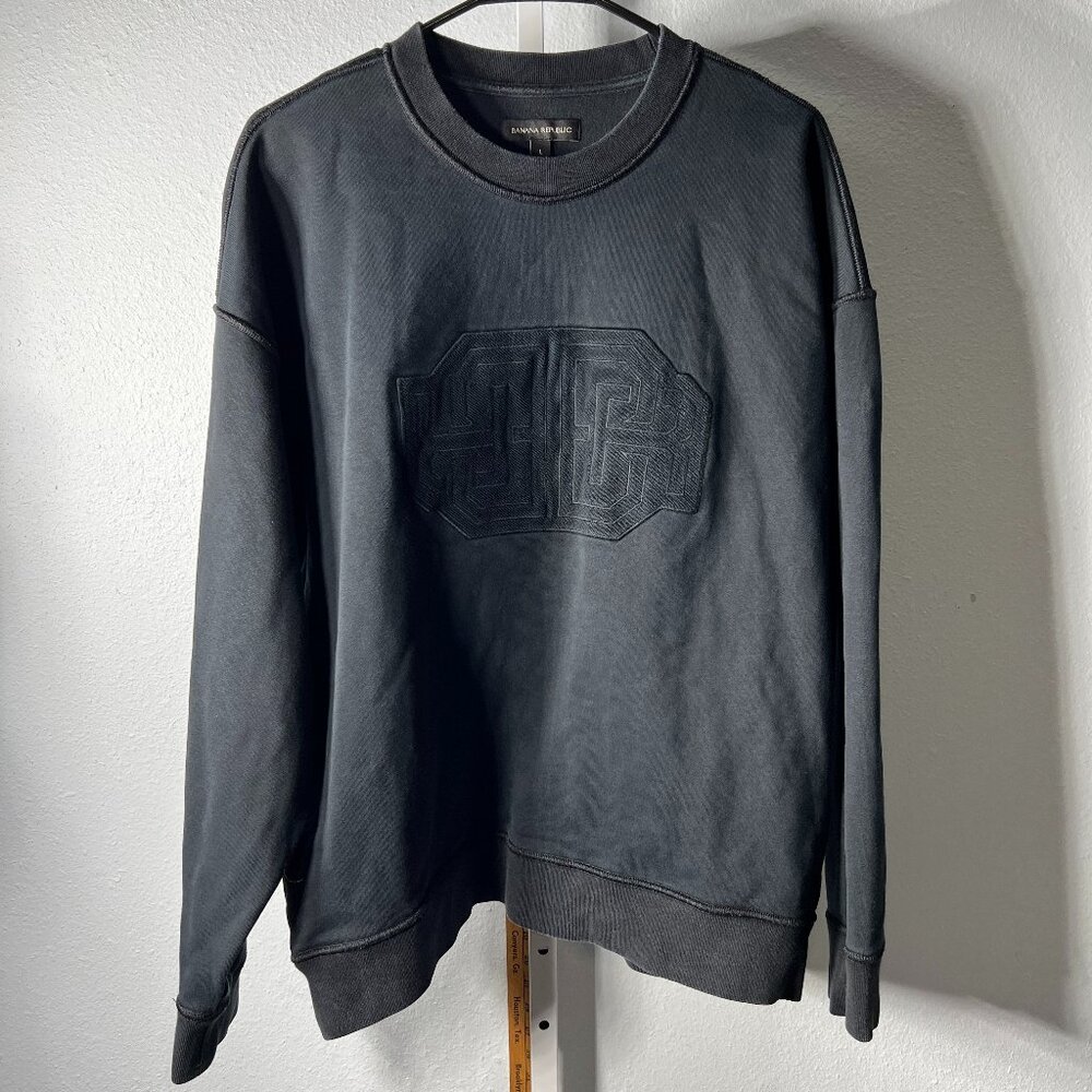 Banana Republic Black Mirrored EmbroideredLogo Pullover Sweatshirt SZ Lrg